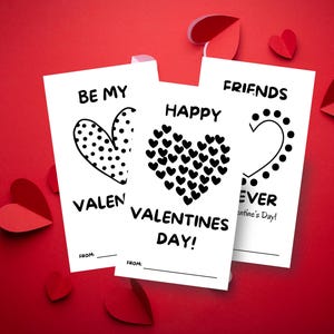 Coração moderno preto e branco Valentines - Cartões para sala de aula para crianças para impressão - Download digital
