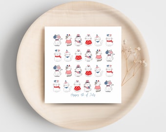 4th of July Card Printable – Patriotic Cat Greeting Card – Independence Day Digital Download – Military Appreciation Stationery