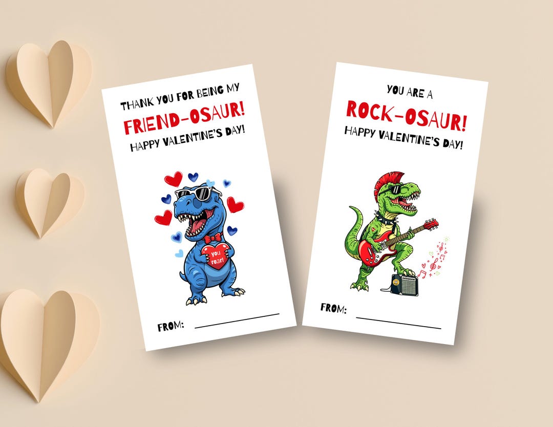 Dinosaur Valentine Cards for Kids - Dino Classroom Printable - Digital ...