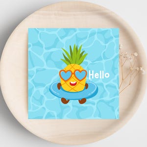 Hello Greeting Card – Printable Pineapple Pool Party Design – Summer Theme – Digital Download