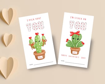 Cactus Valentine Cards for Kids - Plant Classroom Printable - Digital Download