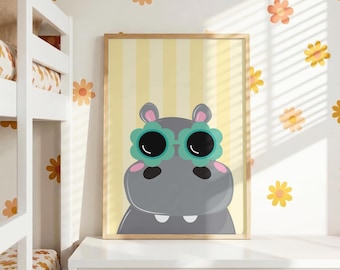 Cheerful Hippo Wall Art - Safari Animal Nursery Decor - Printable Digital Download