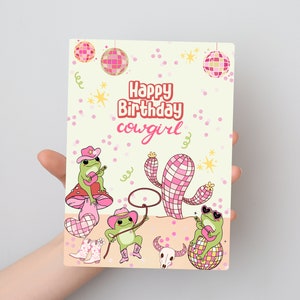 Happy Birthday Cowgirl Karte - Western Retro Frosch Thema - Digital Download