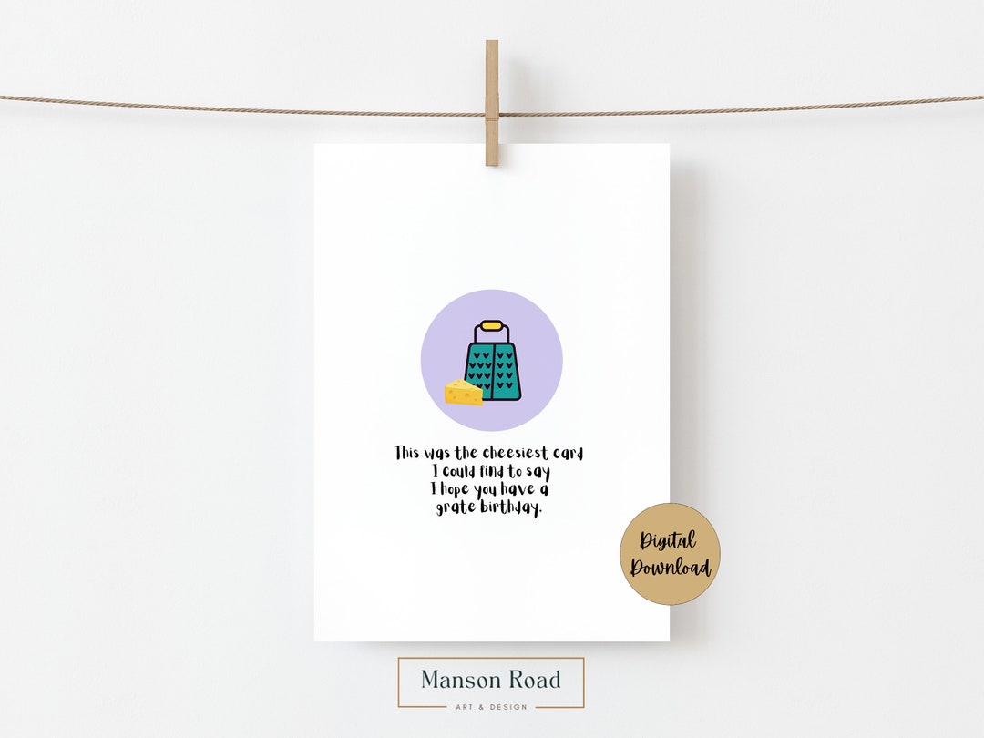 Tarjeta De Feliz Cumpleaños Con Queso Imprimible, Celebración De Queso Y Rallador, Regalo Divertido De Juego De Palabras De Broma De Papá, Descarga