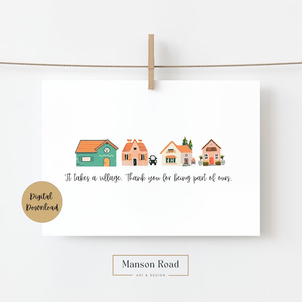 It Takes a Village Thank You for Being Part of Ours | Card for Friend | for Coworker | Teacher | Babysitter | Printable