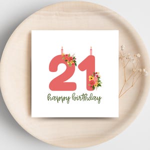 Carte d'anniversaire moderne imprimable pour votre 21e anniversaire, propre et chic en téléchargement numérique