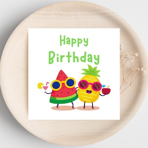 Printable Tropical Birthday Card – Summer Theme with Pineapples & Strawberries - Digital Download