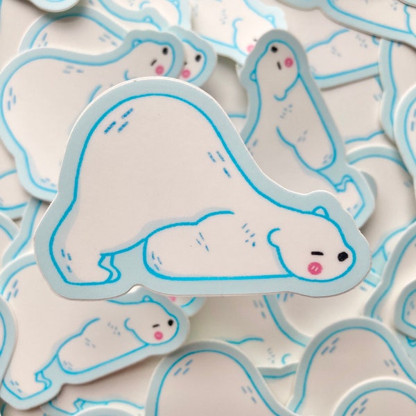 cute polar bear sticker, waterproof matte die cut sticker for water bottles, kawaii animal laptop decal, planner bullet journal accessories