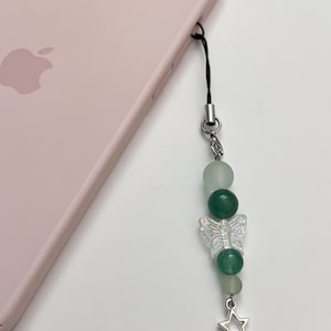 spring butterfly phone charm | cottage core phone charm | y2k phone charm | green phone charm | aesthetic phone charm | beaded phone charm