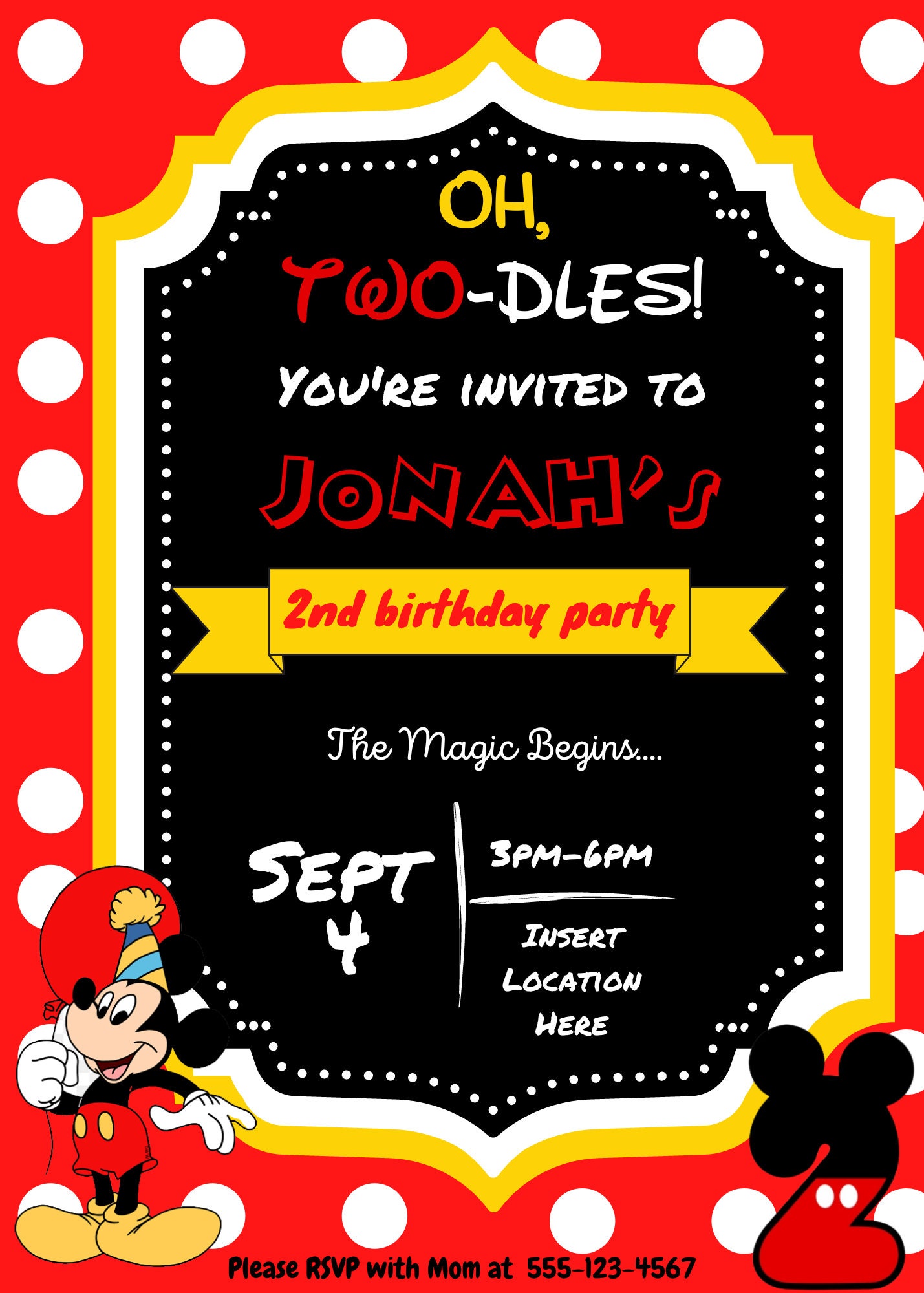 Editable Mickey Mouse Birthday Invitation | 2nd Birthday Party | Canva ...
