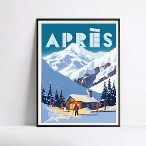 Ski Cabin Apres Ski , Vintage Ski Poster, Sunset Ski Poster, Digital File, Print