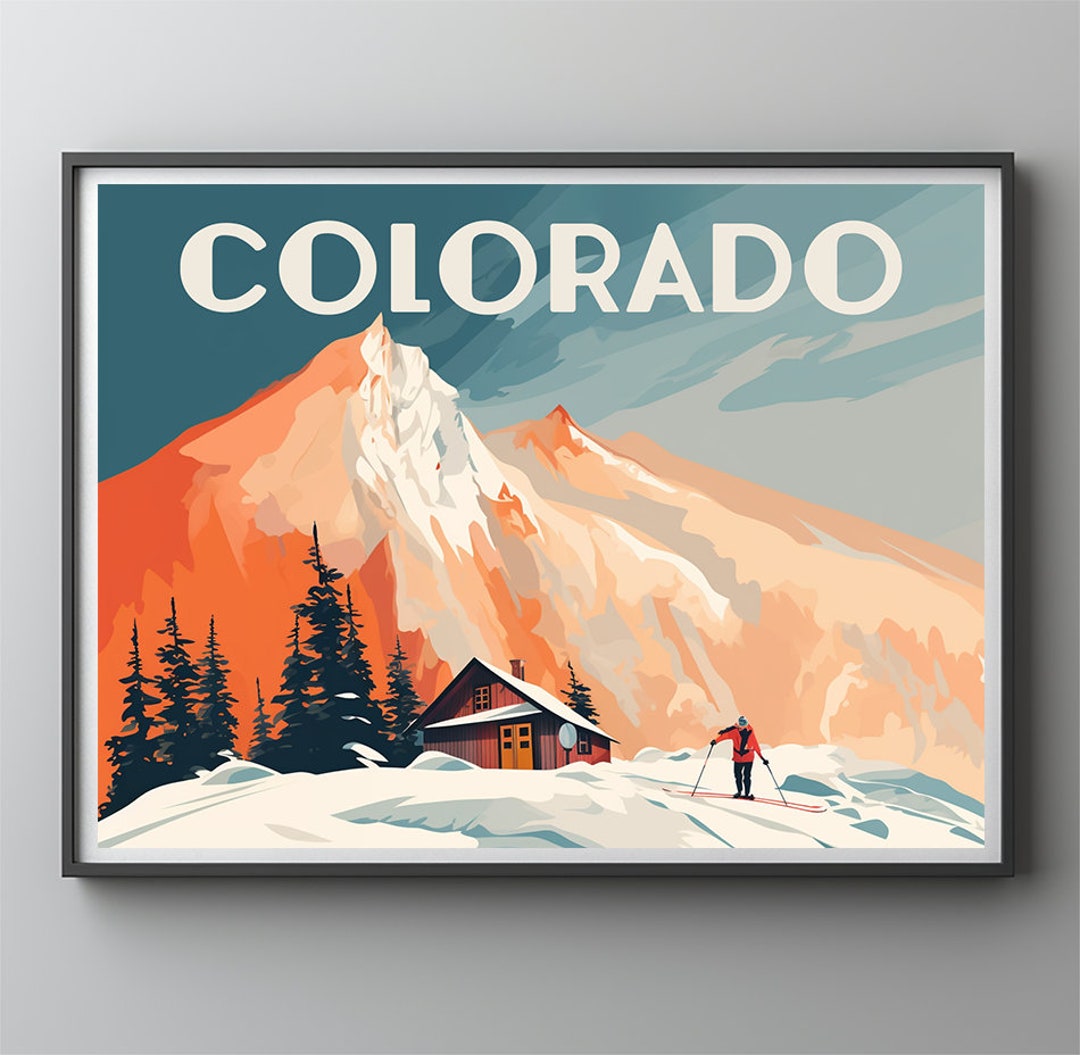 Colorado Ski Cabin, Apres Ski Sunset, Vintage Ski Poster, Sunset Ski ...