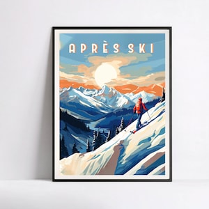 Ski Patrol Apres Ski, Ski Digital Prints, Sunset, Vintage Ski Poster