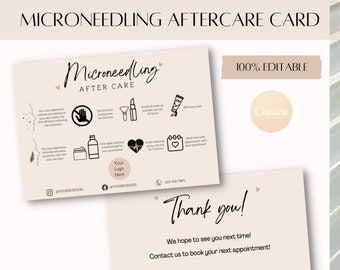 Editable Microneedling Aftercare Card Printable Template Editable Facial Treatment Post Care Card Collagen Induction Therapy DIY Canva Card