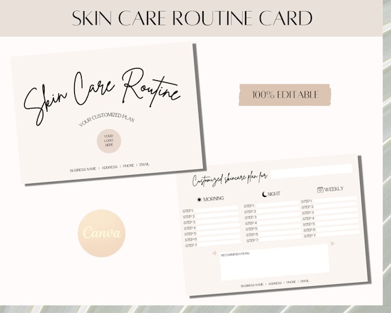 Editable Esthetician Template Skincare Routine Aftercare Card Edit in Canva Instant Printable Download DIY Skincare Card Skin Care Regimen