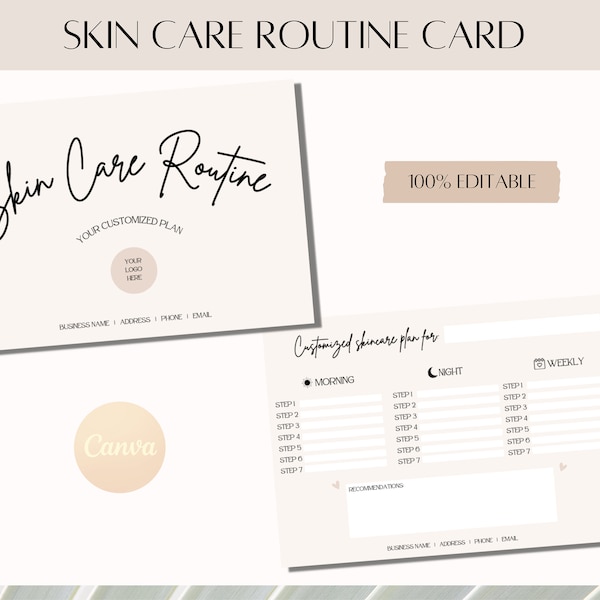 Editable Esthetician Template Skincare Routine Aftercare Card Edit in Canva Instant Printable Download DIY Skincare Card Skin Care Regimen