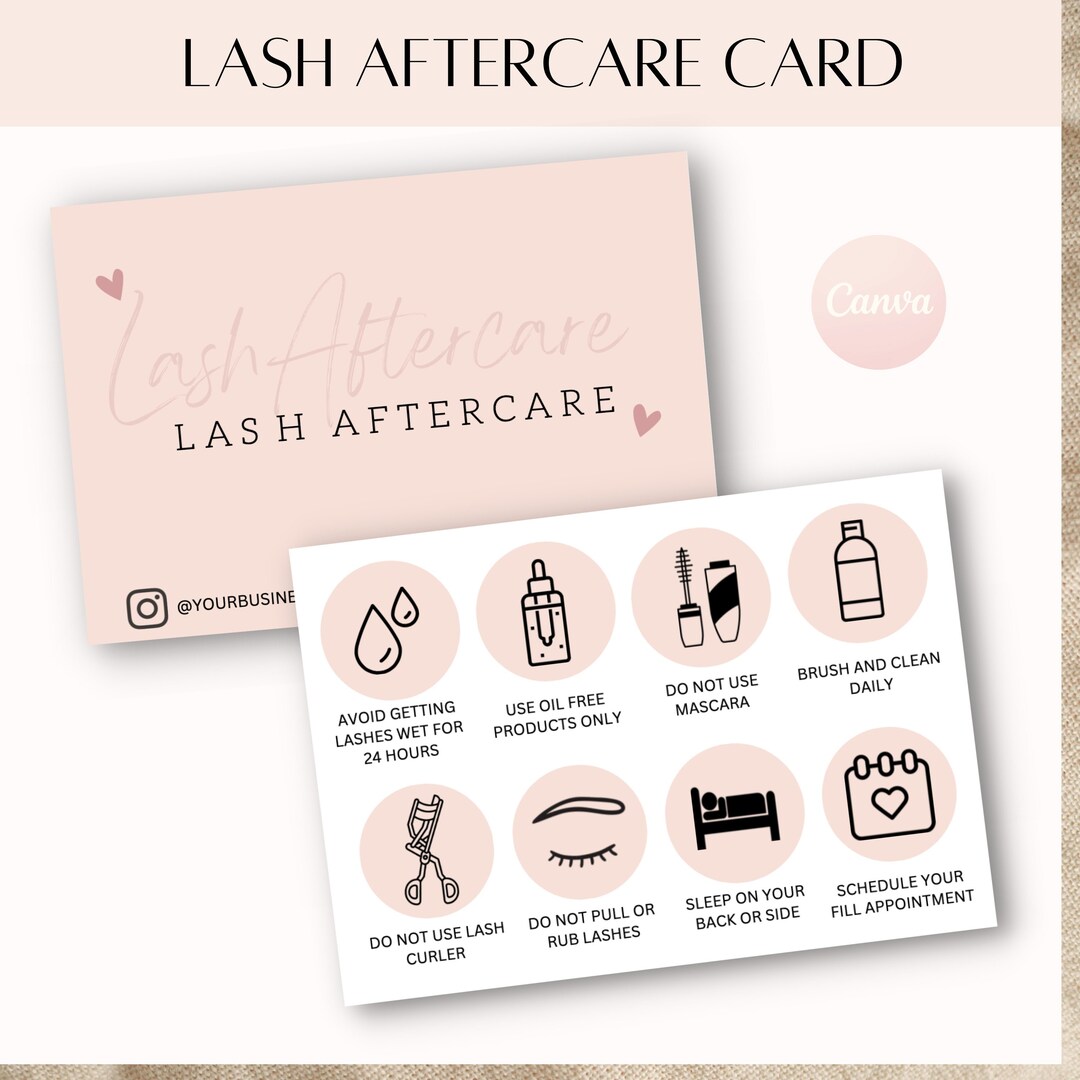 Editable Lash Aftercare Card Template, Canva Lash Card, Lash Extension Card, Printable Eyelash ...