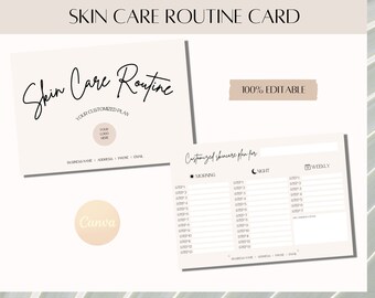 Modèle d'esthéticienne modifiable Carte de soins de routine de soins de la peau Modifier dans Canva Téléchargement instantané imprimable Carte de soins de la peau DIY Régime de soins de la peau