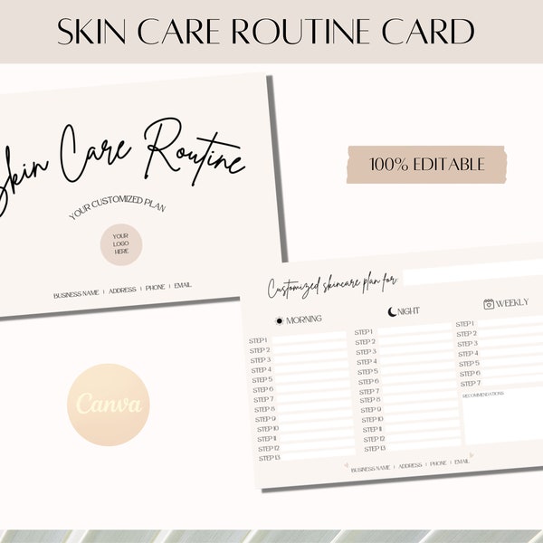 Editable Esthetician Template Skincare Routine Aftercare Card Edit in Canva Instant Printable Download DIY Skincare Card Skin Care Regimen