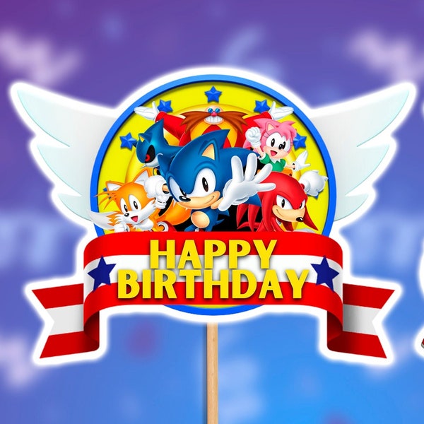 Anniversaire Sonic le hérisson Cake Topper PNG Sonic cake topper Sonic décorations de fête Sonic cupcake topper png