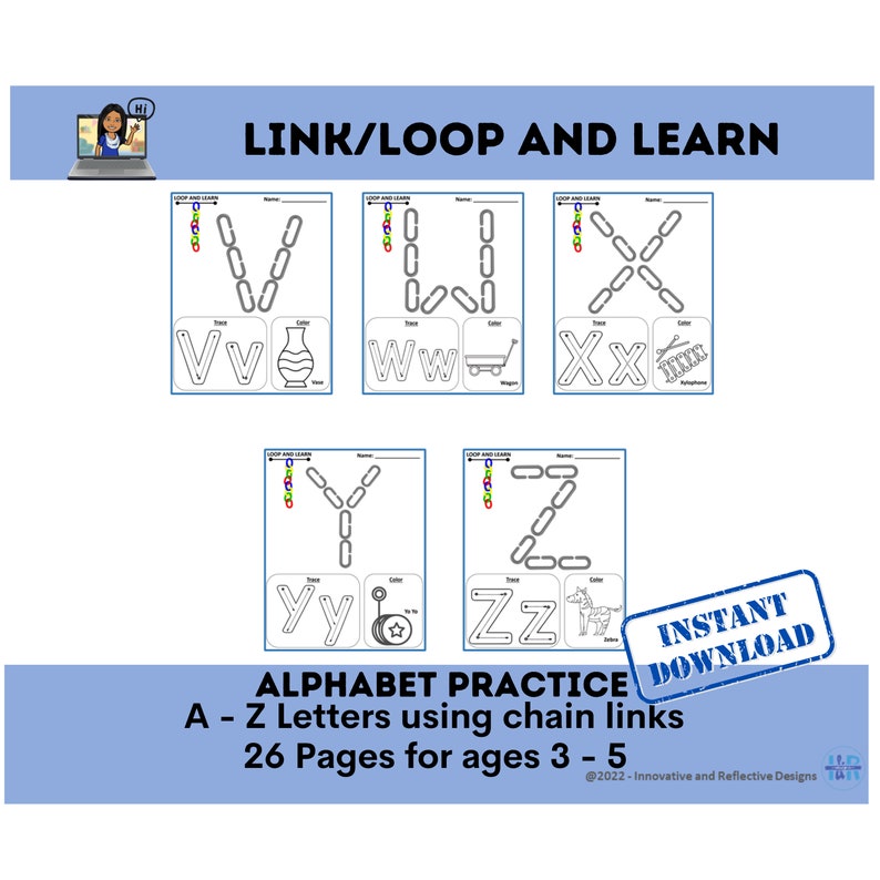 Chain Link Alphabet Worksheet: Fine Motor Skills, Letter Tracing (PDF ...