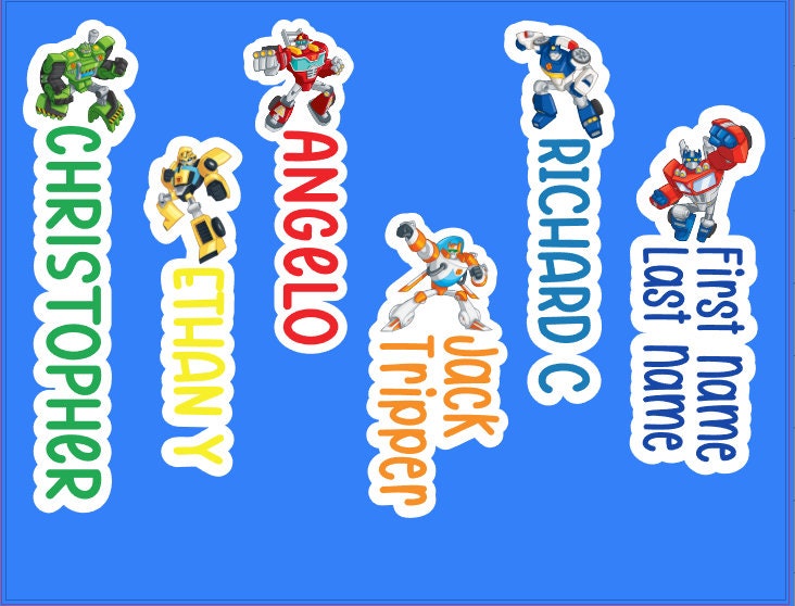 Personalized Transformer Rescue Bot Name Stickers: Water Bottle, Laptop ...