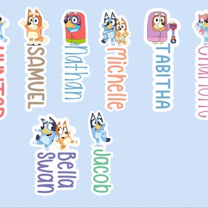 Bluey, Custom Name Stickers, Water Bottle Sticker, Name Stickers, Laptop Stickers