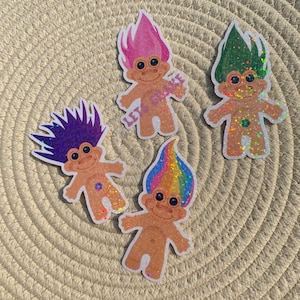 90s Trolls Holographic Stickers: Waterproof Laptop Decals