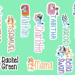Bluey, Personalize Name Stickers, Water Bottle Sticker, Name Stickers, Laptop Stickers