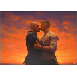 sunset lips. - High-quality art print, poster, LGBTQ+, gay art, gay male, gay males, gay wall art, gay men, gay love, gay daddy, wall art