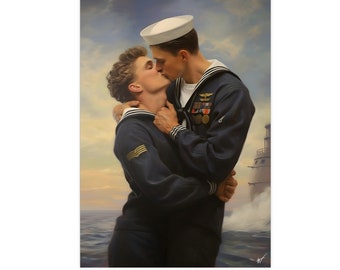 kissing sailors. - Hochwertiger Kunstdruck, LGBTQ+ Art, gay art, male art, schwule kunst, gay wall art, two sailors kissing, gay sailors