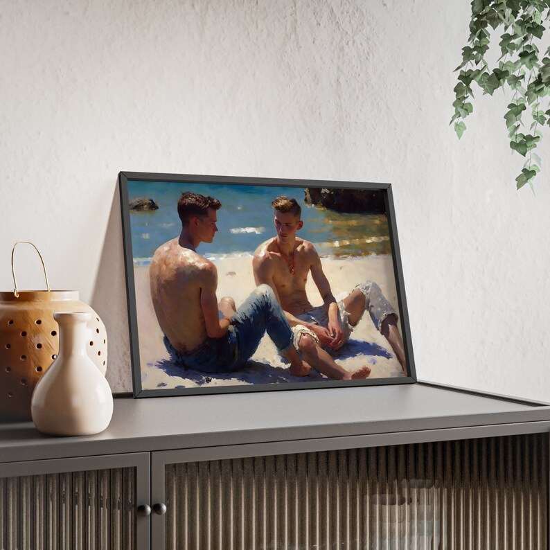 Boys on the Beach. High Quality Framed Art Print Gay Art Etsy