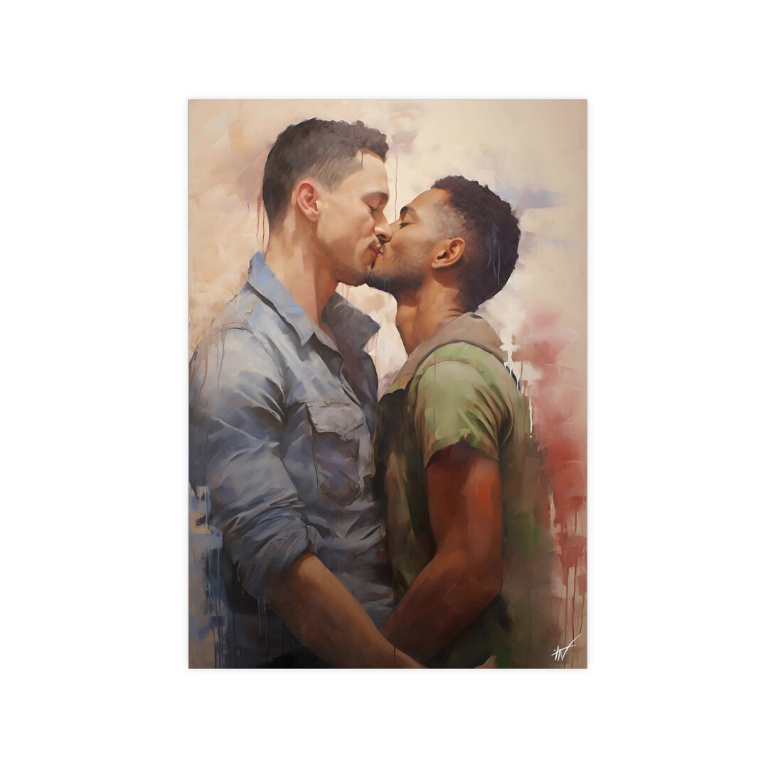 Interracial Gay Couple. Gay Wall Art, High Quality LGBTQ Art Print, Gay ...