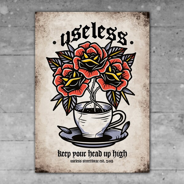 Poster, Druck, Kaffee, Tattoo, Rosen, Din A3, Peace, All the arms we need, Statement, Love, Qualitätsdruck, Oldschool, Traditional