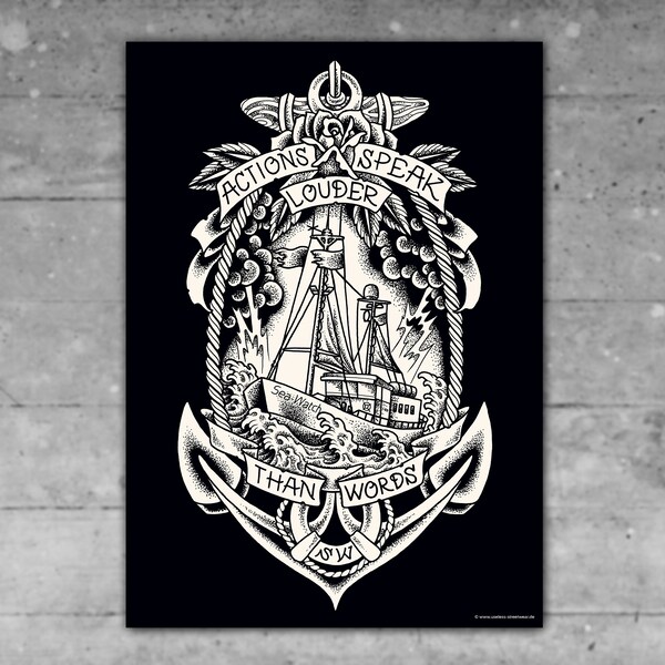Poster, Print, Din A3, Actions Speak Louder Than Words, Sea, Ship, Oldschool, Traditional, Tattoo, Tattooart, Sailor