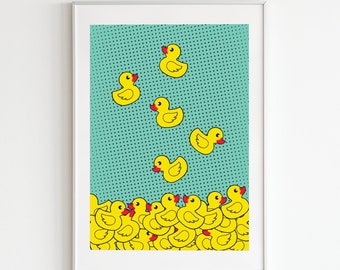 Yellow Ducks Vector Art - Kids Bedroom or Nursery Decor Wall Print - Printable Digital Download - Cute gift