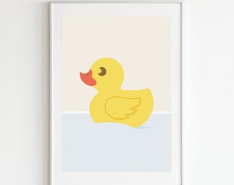 Yellow Duck in Bath Vector Art - Kids Bathroom or Nursery Decor Wall Print - Printable Digital Download - Cute gift