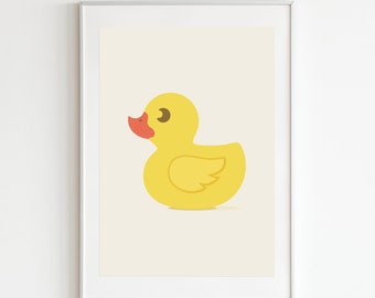 Yellow Duck Vector Art - Kids Bathroom or Nursery Decor Wall Print - Printable Digital Download - Boho Nursery Art
