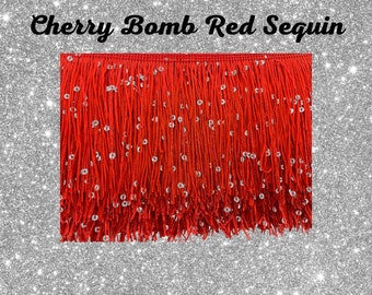 Cherry B*mb Sequin 4 inch Long Fringe Trims By the Yard, Freshies.