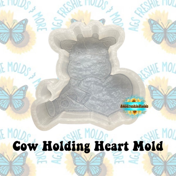 Cow Holding Heart Silicone Mold - Freshies, Silicone Molds, Silicone Freshie Mold, Molds for Freshies, Aroma Bead Molds, Soap Mold, Wax