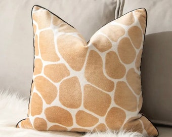 Giraffe Print Pillow Cover, 22x22 Pillow Sham, Giraffe Velvet Pillow, Giraffe Throw Pillow, Animal Print , Giraffe Décor, Square Euro Sham