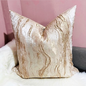 22 X22 Ivory and Gold Pillow Cover | Gold Pillow Sham | Ivory Cushion Cover | Gold Square Accent | Wavy Throw Pillow Cushion| Neutral Cover