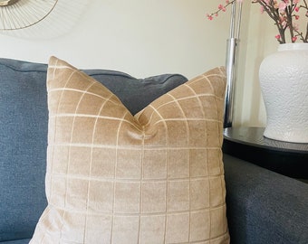 Handmade Beige Velvet Pillow Cover: Elegant Home Decor (22x22)