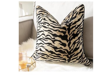 Zebra Velvet Pillow Cover | Living Room Cushion |  Animal Print Cover | Throw Pillow Case | Square Accent Pillow | Soft Sofa Pillow