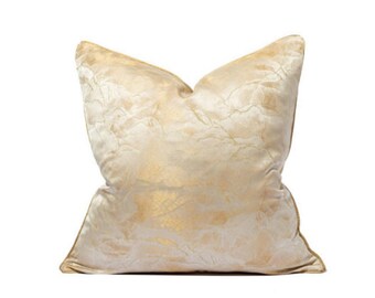 Dains 22x22 Champagne Throw Pillow Cover, Pillow Cover, Gold Decorative Pillow Cover, Gold Sofa Pillow, Textured Throw Pillow