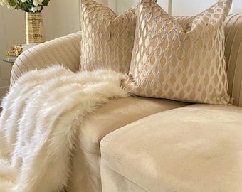 22x22 Luxury Beige Velvet Pillow Cover, Cut Pillow Covers, Luxury Velvet Cover, Decorative Pillows, Designer Pillow, Neutral Pillow Cover