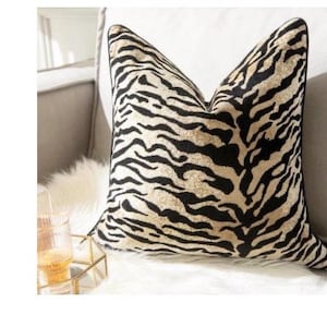 Zebra Velvet Pillow Cover | Living Room Cushion |  Animal Print Cover | Throw Pillow Case | Square Accent Pillow | Soft Sofa Pillow