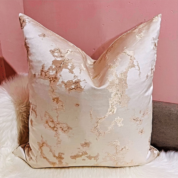 Dains Beige and Light Gold Cover | Marbled Pillow Cover | Textured Throw Pillow Cushion | Square Accent Pillow | Glam Pillow Cover |