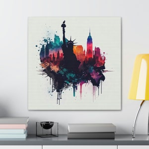 New York Skyline Art, Skyline Landscape, Cityscape Canvas, New York Poster, Landscape, Paint, Paint Splatter, Cityscape Wall Art, Abstract