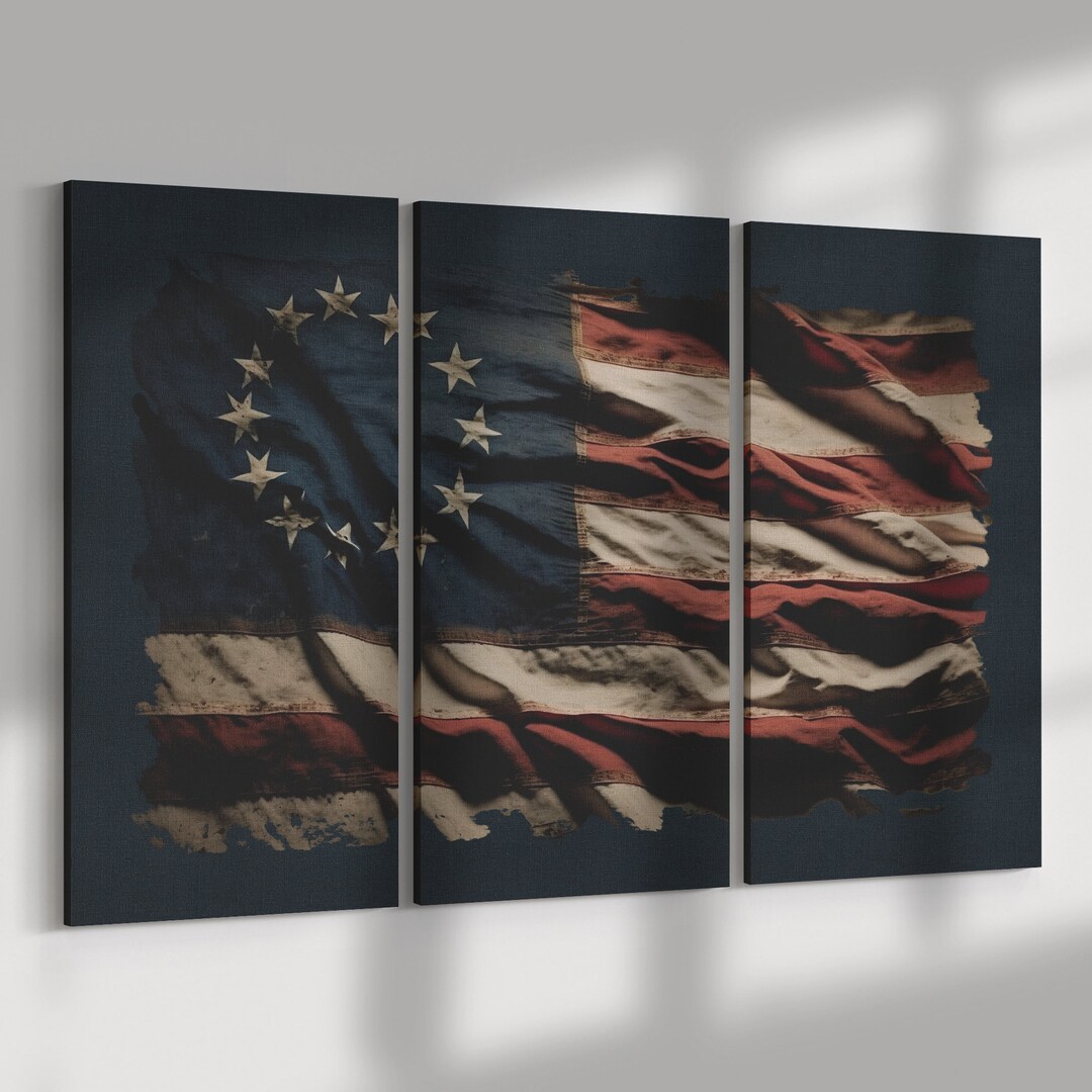 American Flag Wall Art, American Flag Distressed Canvas Semigloss Wall